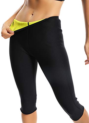 STARBILD Leggins Deportivas para Mujer para Adelgazar Leggins Anticeluliticos Mallas Termicos de Neopreno Fitness Deporte Correr Yoga Pantalón de Sudoración Adelgazantes Corto Negro y Amarillo 3XL