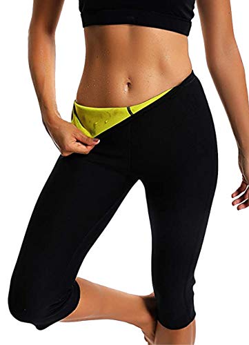 STARBILD Leggins Deportivas para Mujer para Adelgazar Leggins Anticeluliticos Mallas Termicos de Neopreno Fitness Deporte Correr Yoga Pantalón de Sudoración Adelgazantes Corto Negro y Amarillo 3XL
