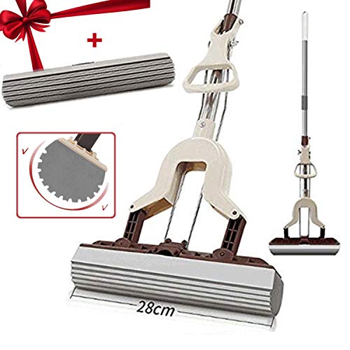 STARPIA Fregona de Esponja,2×Super Absorbente PVA Cabeza de trapeador, Absorción de Agua Mango Telescópico Rápida Limpieza de Suelos