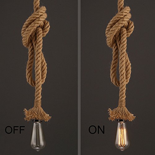STARRYOL Cuerda de cáñamo E27 Lámpara colgante vintage, Luz de techo estilo retro industrial del país perfecta para el restaurante del comedor Bar Cafetería - 1.5M