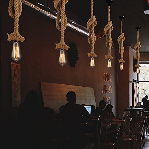 STARRYOL Cuerda de cáñamo E27 Lámpara colgante vintage, Luz de techo estilo retro industrial del país perfecta para el restaurante del comedor Bar Cafetería - 1.5M