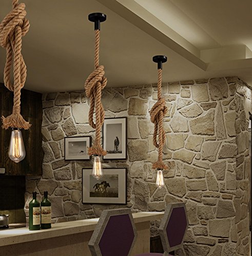 STARRYOL Cuerda de cáñamo E27 Lámpara colgante vintage, Luz de techo estilo retro industrial del país perfecta para el restaurante del comedor Bar Cafetería - 1.5M