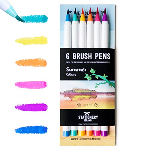 Stationery Island Rotuladores Pincel con Punta de Pincel Real – Rotuladores Acuarelables Colores Verano Pack de 6