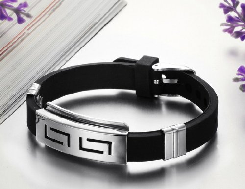 Stayoung Jewellery Forma Laberinto Hombre Acero Inoxidable Ajustable Pulsera/Brazalete, Color Negro Plateado