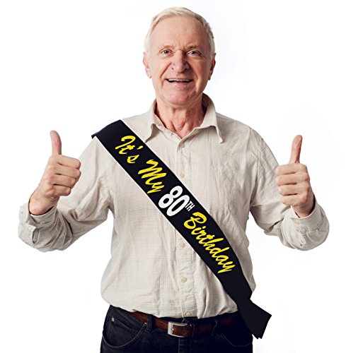 Sterling James Co. Banda de Satén Negro y Dorado Brillante “It’s My 80th Birthday” (Es mi Cumpleaños Número 80) – Artículos para Fiesta de Feliz Cumpleaños Número 80, Ideas y Material para Decorar