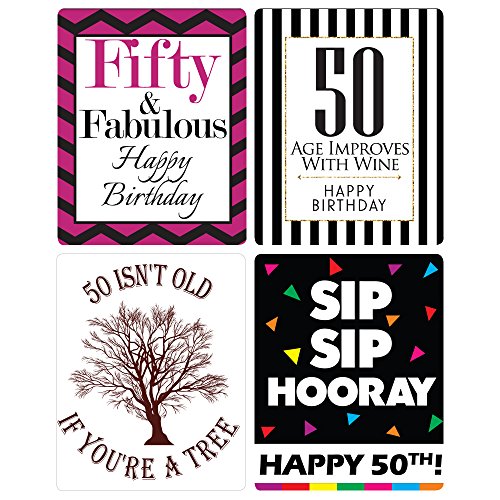 Sterling James Co. Paquete de Etiquetas del cumpleaños número 50 Chic - Suministros, Ideas y Decoraciones para Fiestas de cumpleaños - Regalos de cumpleaños Divertidos para Mujeres