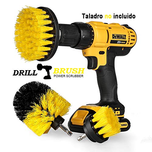 StillCool Drill Brush Cepillos para el Taladro, 3pcs Electric Drill Brush 2"3.5" 4"Cepillo eléctrico para Automóvil, Alfombra, Baño, Piso de madera, Cuarto de lavado, Cocina (Amarillo)