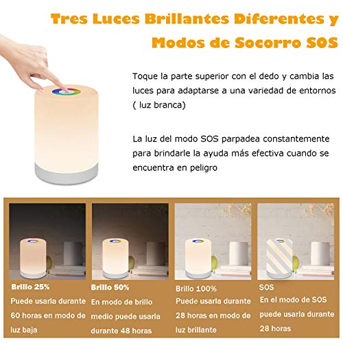 StillCool Lámpara de Noche Inteligente, Luz de Mesa Regulable con RGB Luz, Mango y Modo SOS para Dormitorio Oficina Sala de Estar y Acampada - Clase de Eficiencia Energética: A+