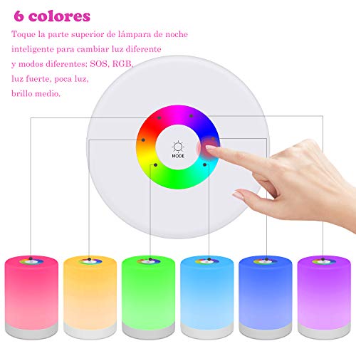 StillCool Lámpara de Noche Inteligente, Luz de Mesa Regulable con RGB Luz, Mango y Modo SOS para Dormitorio Oficina Sala de Estar y Acampada - Clase de Eficiencia Energética: A+