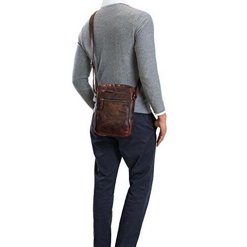STILORD 'Bruce' Bolsos de Cuero para Hombres Bolsa Bandolera Pequeño Bolso Mensajero Caballero Hombre para iPad Tablet 9.7 Pulgadas Piel de Vaca Genuina, Color:Zamora - marrón