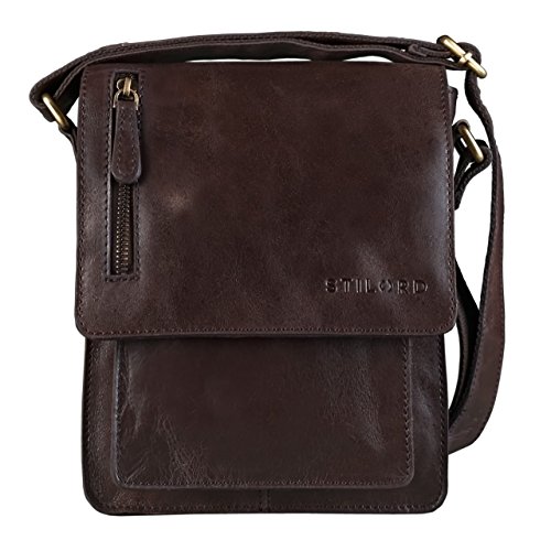 STILORD 'Finn' Bolso Mensajero Mediano de Piel Vintage para Mujeres y Hombres Bolsa de Hombro o Bandolera Mariconera Tablet de 8.4' auténtico Cuero, Color:Chocolate - marrón