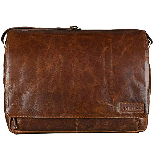 STILORD 'Rick' Bolso de Mensajero o Bandolera de Piel Vintage Bolsa de portátil de 15.6' para Universidad Negocios o Profesor Maletín marrón de auténtico Cuero, Color:marrón - Antico
