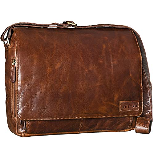 STILORD 'Rick' Bolso de Mensajero o Bandolera de Piel Vintage Bolsa de portátil de 15.6' para Universidad Negocios o Profesor Maletín marrón de auténtico Cuero, Color:marrón - Antico