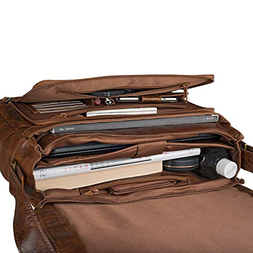 STILORD 'Rick' Bolso de Mensajero o Bandolera de Piel Vintage Bolsa de portátil de 15.6' para Universidad Negocios o Profesor Maletín marrón de auténtico Cuero, Color:marrón - Antico