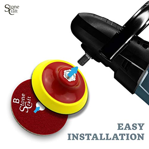 Stonecraft - Diamante Almohadilla de Pulido universal para pulir en seco/húmedo, 9 pieza, 100 mm, M14, ajuste de rosca trasera y esponja para mármol, granito, piedra y hormigón