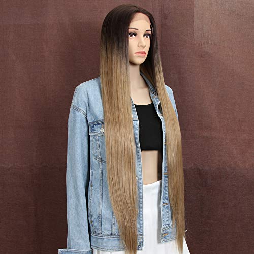 Style Icon Lace Front Wigs Pelucas De Cabello Liso Sedoso Con Frente De Encaje Súper Largo Para Mujeres Pelucas Sintéticas De Reemplazo De Cabello Suave 37”/93cm
