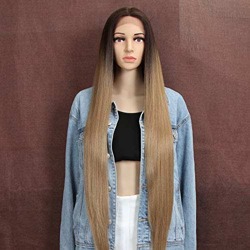 Style Icon Lace Front Wigs Pelucas De Cabello Liso Sedoso Con Frente De Encaje Súper Largo Para Mujeres Pelucas Sintéticas De Reemplazo De Cabello Suave 37”/93cm