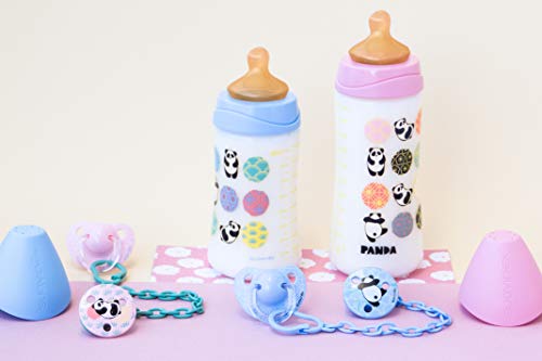 Suavinex - Pack Chupete Tetina Anatómica 6-18 Meses Látex + Broche Redondo. 0% BPA, Diseño Panda Color Rosa