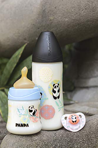 Suavinex - Pack Chupete Tetina Anatómica 6-18 Meses Látex + Broche Redondo. 0% BPA, Diseño Panda Color Rosa