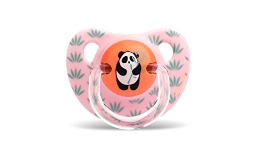 Suavinex - Pack Chupete Tetina Anatómica 6-18 Meses Látex + Broche Redondo. 0% BPA, Diseño Panda Color Rosa