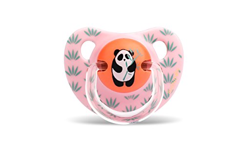Suavinex - Pack Chupete Tetina Anatómica 6-18 Meses Látex + Broche Redondo. 0% BPA, Diseño Panda Color Rosa