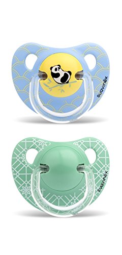 Suavinex - Pack de 2 Chupetes +18 Meses. Tetina Anatómica de Silicona 0% Bisphenol, Color Verde y Azul Diseño Panda