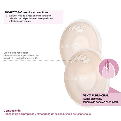 Suavinex - Set 2 Conchas protectoras (evita el Roce de la Ropa) + 2 Conchas Recolectoras pezón (Recoge las Pérdidas de leche)