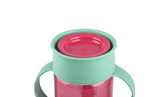 Suavinex - Vaso 360° Antiderrame Entrenamiento BOOO 340ml. Válvula Anti Goteo. Con Asas Removibles, Color Rosa
