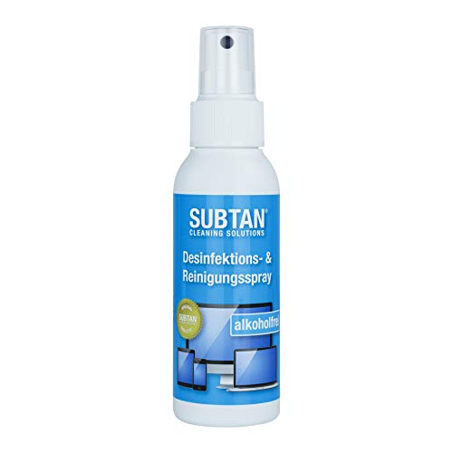 SUBTAN - Kit de desinfección y limpieza para smartphone, tablet, pantalla táctil (aerosol desinfectante y limpiador para dispositivos informáticos, 100 ml, incluye 2 paños de limpieza), iPad, iPhone
