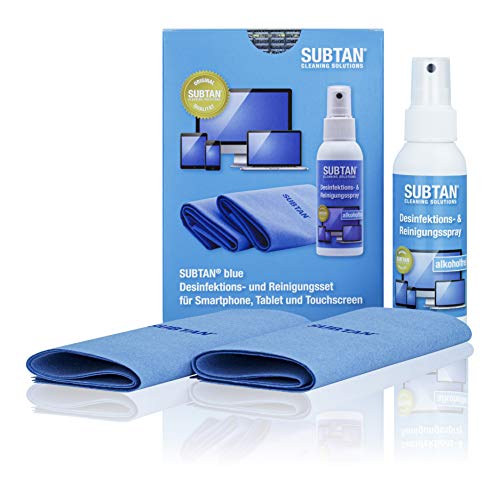 SUBTAN - Kit de desinfección y limpieza para smartphone, tablet, pantalla táctil (aerosol desinfectante y limpiador para dispositivos informáticos, 100 ml, incluye 2 paños de limpieza), iPad, iPhone