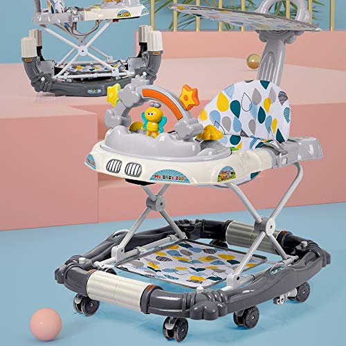 Sucastle Le Adjustab Cojín Espacio Caminante del bebé 3-en-1 Caminantes con fácil Bandeja Limpia y Universal Ruedas antivuelco Plegable for niños pequeños Walker for el bebé 6-18Months (Color : Gray)