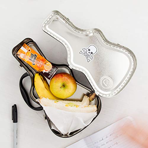 SUCK UK Fiambrera Caja De Almuerzo con Forma De Guitarra | Porta Merienda Original | Tupper Infantil Colegio, Metal, Negro, 8.10x15.50x28.00 cm