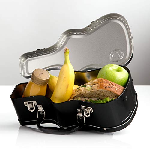 SUCK UK Fiambrera Caja De Almuerzo con Forma De Guitarra | Porta Merienda Original | Tupper Infantil Colegio, Metal, Negro, 8.10x15.50x28.00 cm