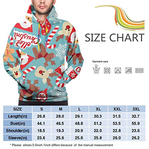 Sudadera con Capucha para Hombre Vector de Patrones sin Fisuras con Santa Claus, Caramelo, Ciervo, Sudadera de Hombre de Jengibre 3XL