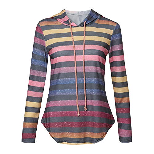 Sudaderas con Capucha Larga Primavera Invierno para Mujer 2019,PAOLIAN Camisetas Manga Largas Deporte Blusas Suéter Hoodie Tops Estampado Rayas con Cinturón Ancha Rebajas