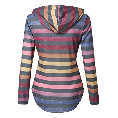 Sudaderas con Capucha Larga Primavera Invierno para Mujer 2019,PAOLIAN Camisetas Manga Largas Deporte Blusas Suéter Hoodie Tops Estampado Rayas con Cinturón Ancha Rebajas