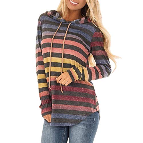Sudaderas con Capucha Larga Primavera Invierno para Mujer 2019,PAOLIAN Camisetas Manga Largas Deporte Blusas Suéter Hoodie Tops Estampado Rayas con Cinturón Ancha Rebajas