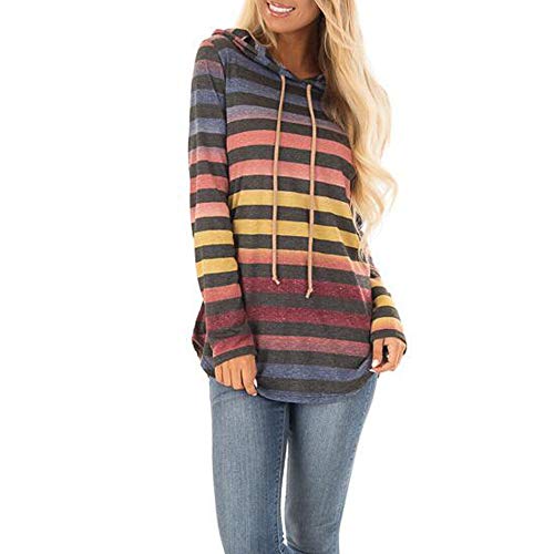 Sudaderas con Capucha Larga Primavera Invierno para Mujer 2019,PAOLIAN Camisetas Manga Largas Deporte Blusas Suéter Hoodie Tops Estampado Rayas con Cinturón Ancha Rebajas
