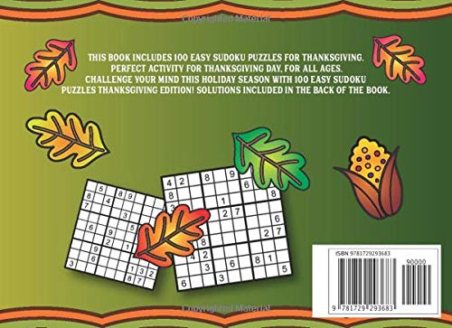 Sudoku Easy Puzzle Book: Large Print Thanksgiving On the Go Book of Easy Level Puzzles for Adults & Kids [Idioma Inglés]