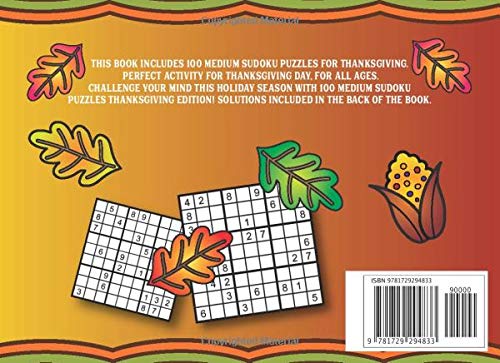 Sudoku Medium Puzzle Book: Large Print Thanksgiving On the Go Book of Medium Level Puzzles for Adults & Kids [Idioma Inglés]