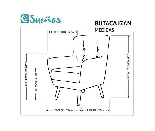 SUENOSZZZ-ESPECIALISTAS DEL DESCANSO Butaca nórdica Izan de una Plaza, sillón tapizado en Tela Antimanchas Color Turquesa
