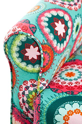 SUENOSZZZ-ESPECIALISTAS DEL DESCANSO Sillón orejero Modelo Irene tapizado en Tela Estampada Mandala Turquesa