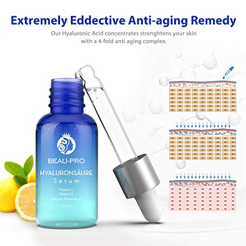 Suero de Ácido Hialurónico, la Mejor Antiedad y Antiarrugas Suero Facial Orgánico con Ácido Hialurónico Puro + Vitamina C + Vitamina E + EGF para la Cara, Humedad en la Piel, Dosis Alta, 30 ml