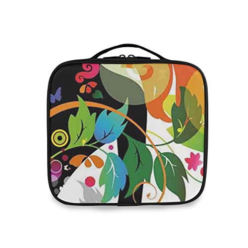 SUGARHE Colorido Madame Butterfly Versión moderna con círculos de espiral de primavera Hoja Botánica Chica Imprimir,Neceser Maquillaje,Bolsa Cosméticos Organizador Brochas Maquillaje Estuches Portátil