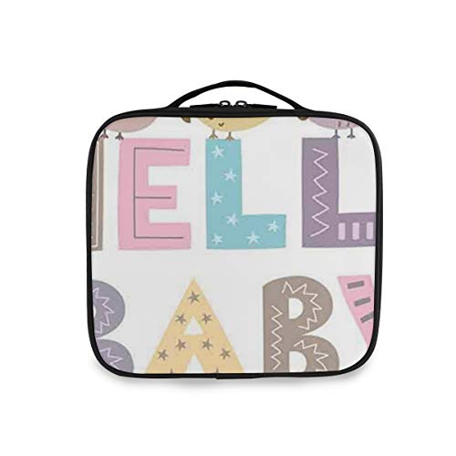 SUGARHE Hello Baby Quote with Kids Elements y Funny Owl Birds Welcome Newborn Party,Neceser Maquillaje,Bolsa Cosméticos Organizador Brochas Maquillaje Estuches Portátil