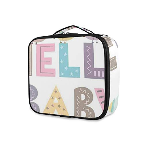 SUGARHE Hello Baby Quote with Kids Elements y Funny Owl Birds Welcome Newborn Party,Neceser Maquillaje,Bolsa Cosméticos Organizador Brochas Maquillaje Estuches Portátil