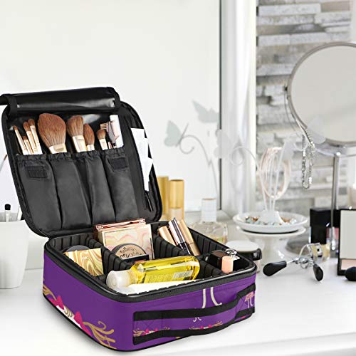 SUGARHE Las niñas pintaban el Estilo de los niños y los Lazos Rojos sobre Fondo Morado,Neceser Maquillaje,Bolsa Cosméticos Organizador Brochas Maquillaje Estuches Portátil