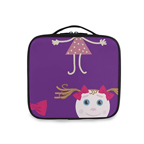 SUGARHE Las niñas pintaban el Estilo de los niños y los Lazos Rojos sobre Fondo Morado,Neceser Maquillaje,Bolsa Cosméticos Organizador Brochas Maquillaje Estuches Portátil