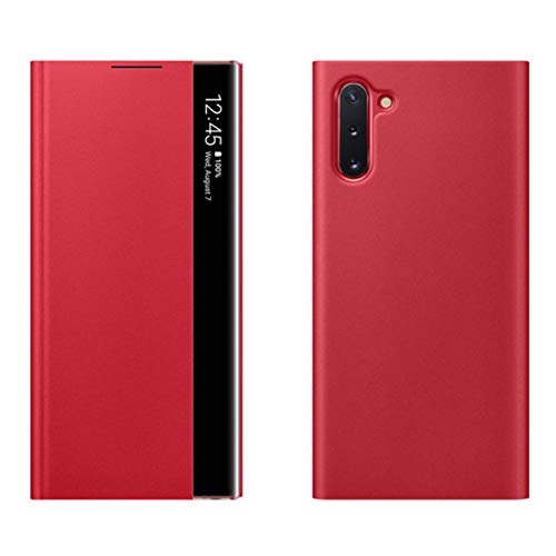 Suhctup Cuero Funda Compatible con Samsung Galaxy Note 8,Protección Carcasa con [Soporte] y [Inteligente Ventana Lateral Visible],Ultra Delgado Flip Bumper Case para Galaxy Note 8,Rojo