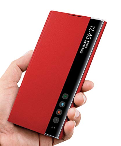 Suhctup Cuero Funda Compatible con Samsung Galaxy Note 8,Protección Carcasa con [Soporte] y [Inteligente Ventana Lateral Visible],Ultra Delgado Flip Bumper Case para Galaxy Note 8,Rojo
